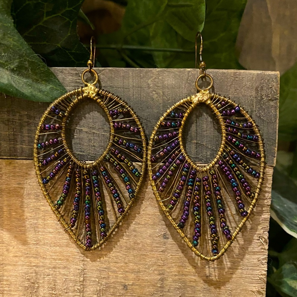 Sassy earrings with purple and green beads